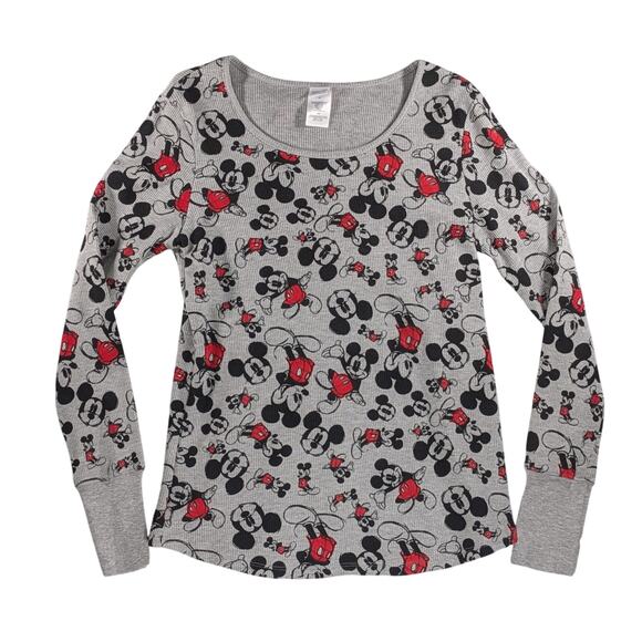 Disney Mickey Mouse Women's XL Thermal Shirt Gray Waffle Knit Thumb Holes - Picture 1 of 16